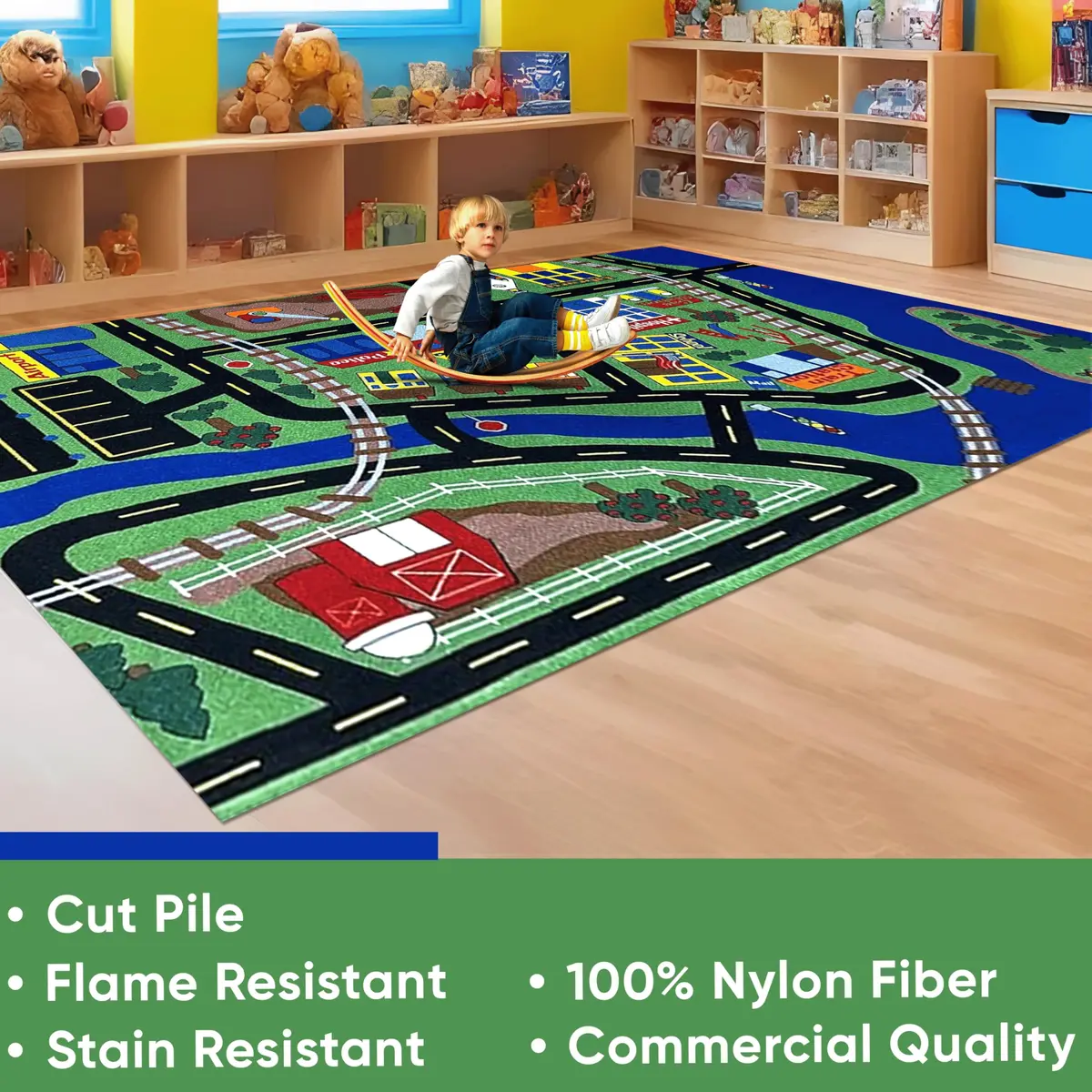 KIDCARPET.COM Total Transportation Play Mat Rug, 6' x 8'6" Rectangle | Child-Safe, Commercial-Grade Play Rug - view 6