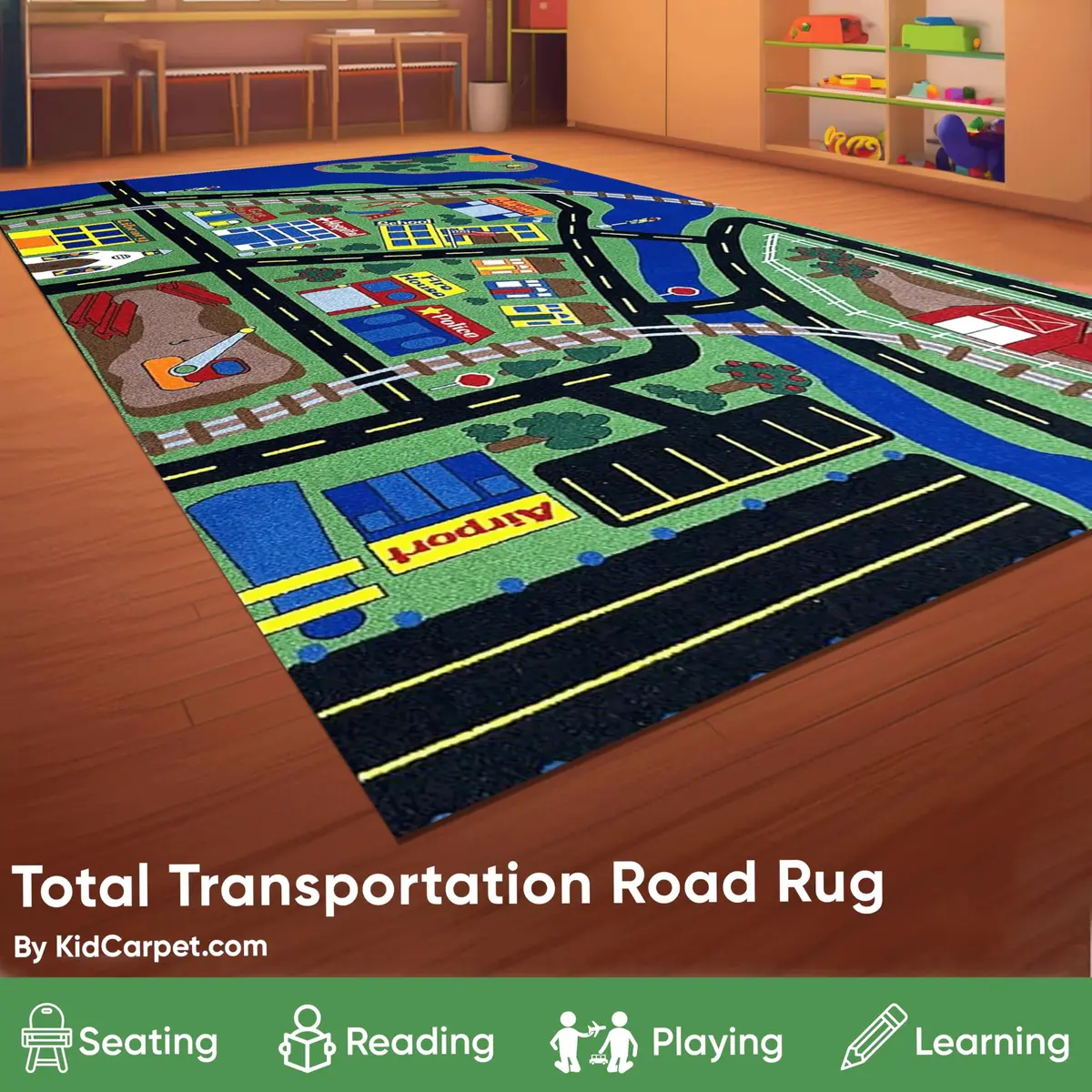 KIDCARPET.COM Total Transportation Play Mat Rug, 6' x 8'6" Rectangle | Child-Safe, Commercial-Grade Play Rug - view 4