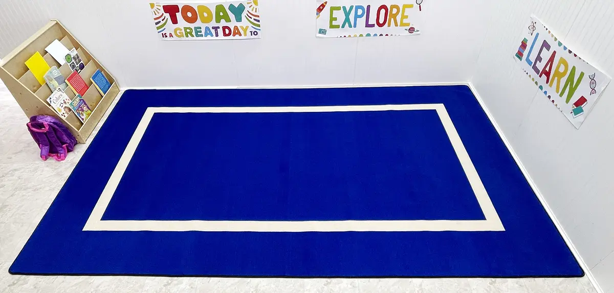 KIDCARPET.COM Montessori Classroom Rug 7'6" x 12' Blue/Crème | Educational Commercial-Grade Rug - view 2