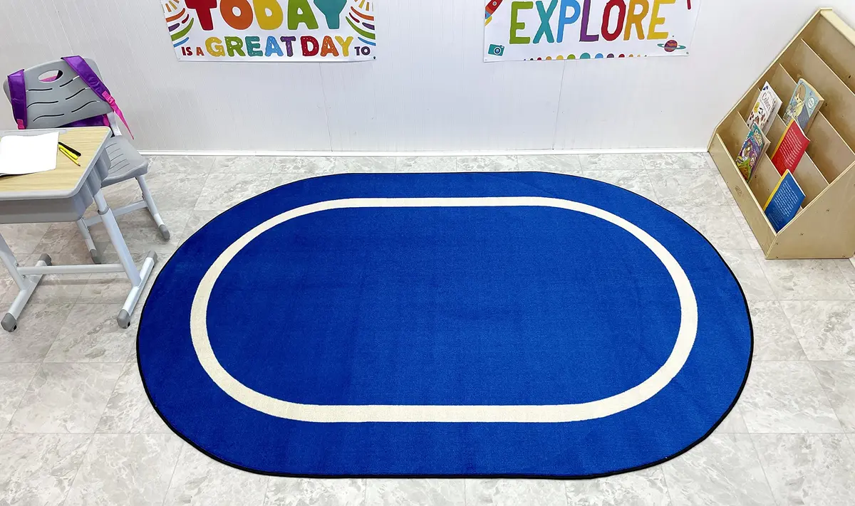 KidCarpet Montessori Classroom Rug, 6' x 8'6" Oval, Blue/Crème | Educational Commercial Grade - view 2