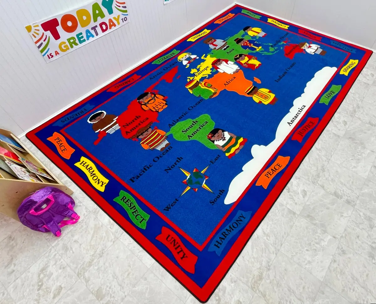 KIDCARPET.COM World of Peace Globe Map Classroom Rug | Geography Learning Carpet for Preschool & Elementary, 6' x 8'6" - view 3