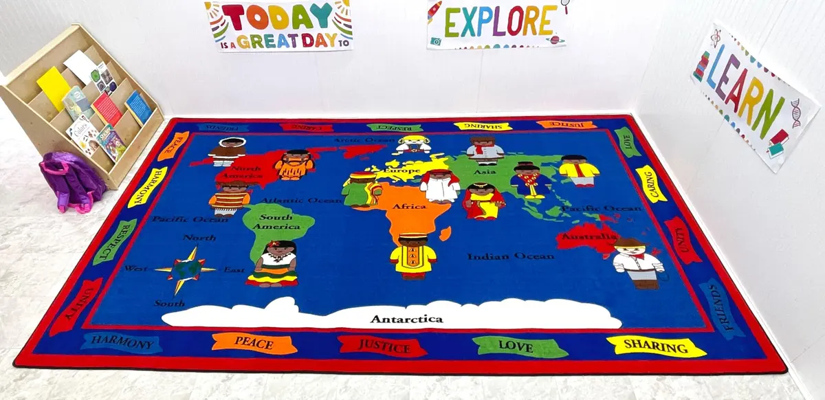 KIDCARPET.COM World of Peace Globe Map Classroom Rug | Geography Learning Carpet for Preschool & Elementary, 6' x 8'6" - view 4