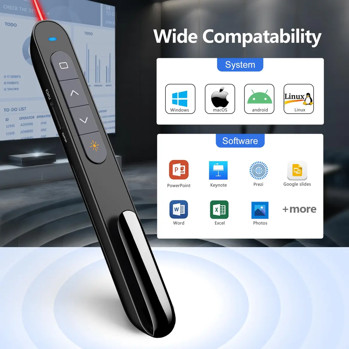 Norwii N76 Rechargeable Presentation Clicker with Laser Pointer & Customizable Buttons, 328ft Range | Plug & Play for PowerPoint, Keynote, Google Slides - view 4