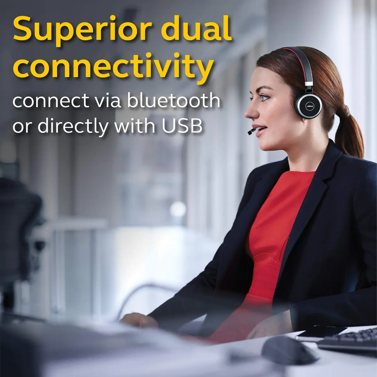 Jabra Evolve 65 UC Wireless Headset, Stereo – Industry-Leading Wireless Performance, Passive Noise Cancellation, All Day Battery - view 4