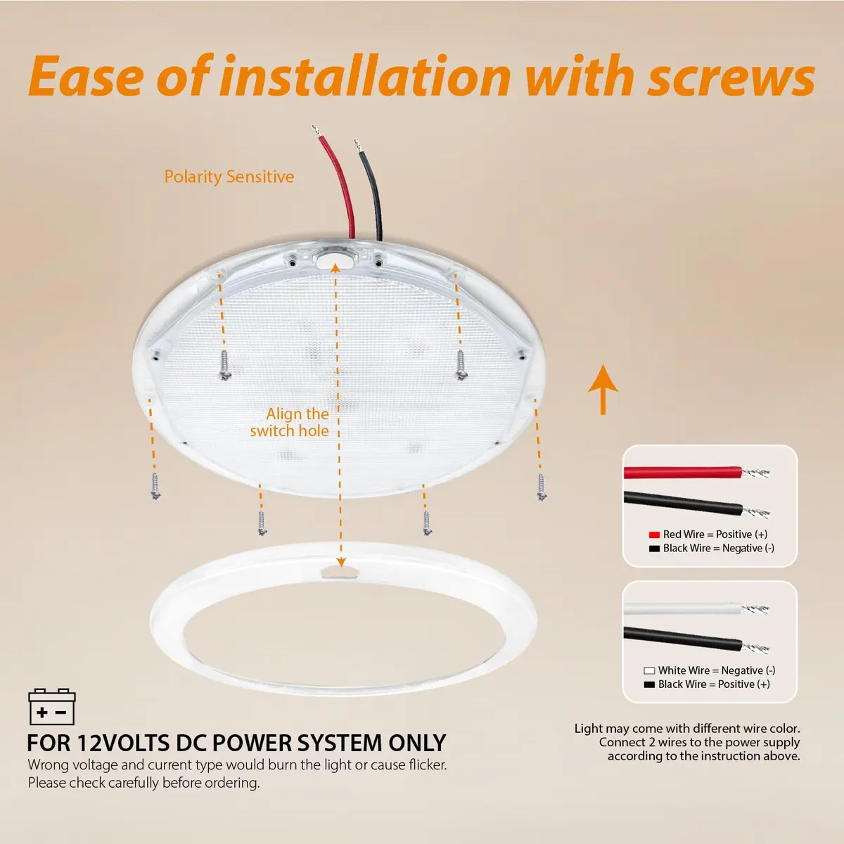 Dream lighting 12V Ceiling Light for RV & Boat | Dimmable LED Round Fixture 8.5 inch with Memory Function - view 6