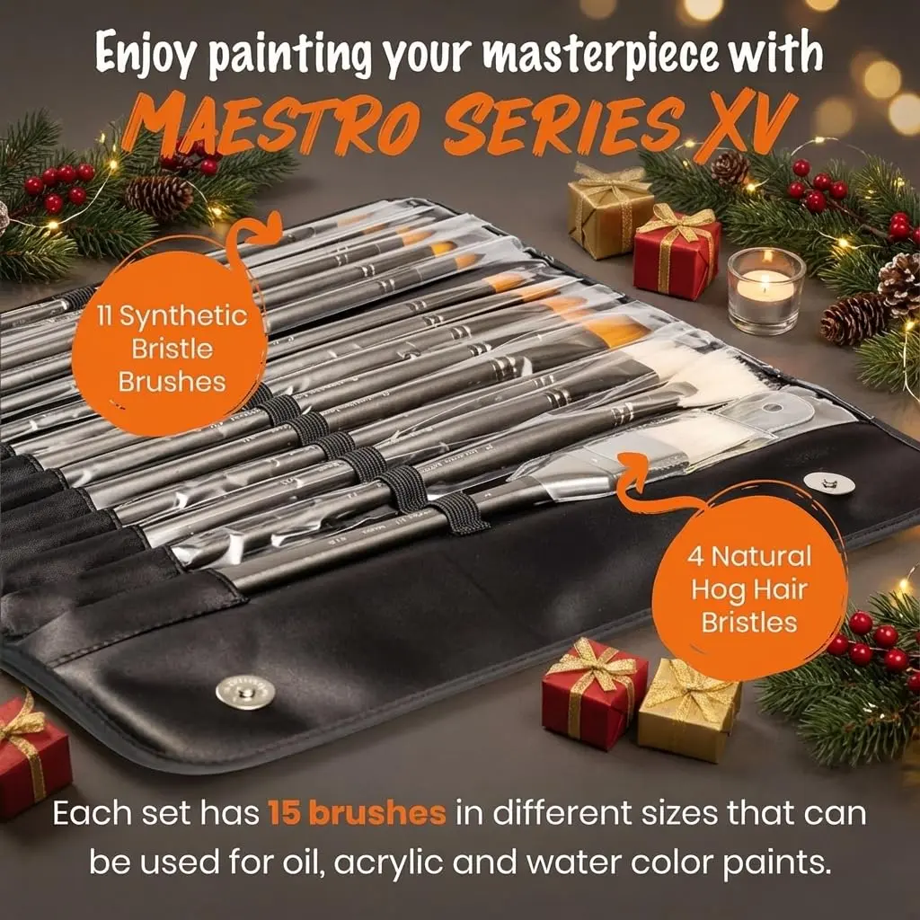 D'Artisan Shoppe Paint Brushes Maestro Series XV 15-piece Long Handle Set | Professional Acrylic Oil Watercolor - view 2