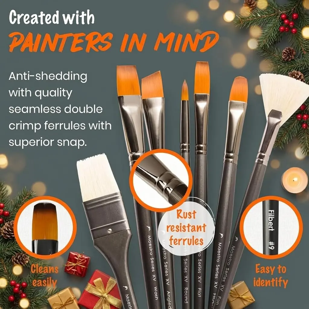 D'Artisan Shoppe Paint Brushes Maestro Series XV 15-piece Long Handle Set | Professional Acrylic Oil Watercolor - view 3