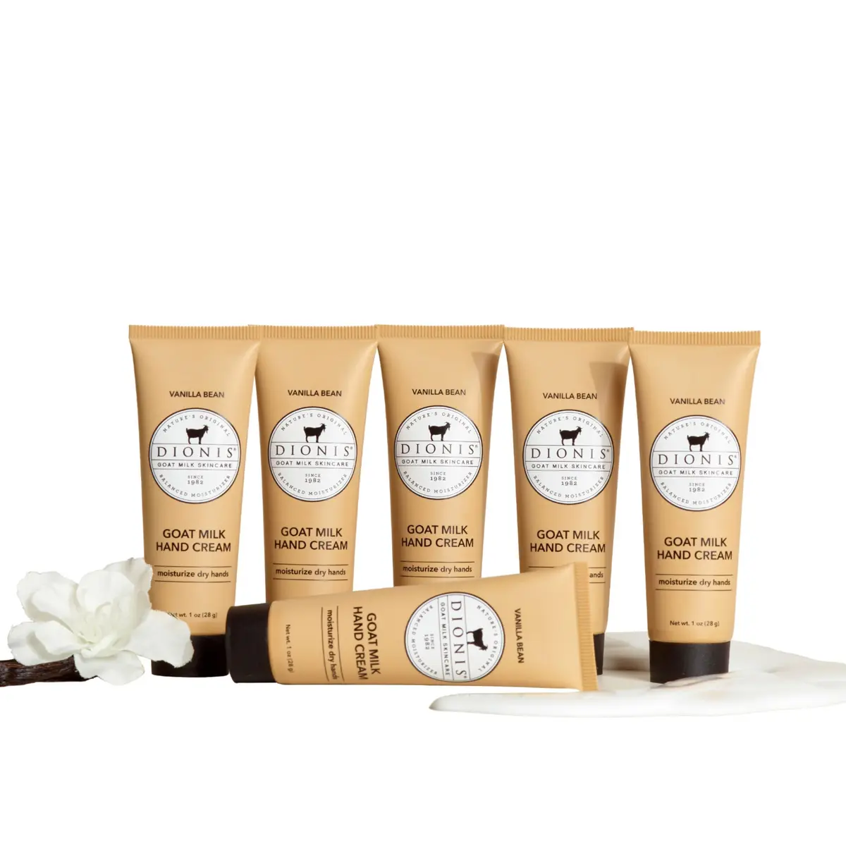 Dionis Goat Milk Hand Cream Vanilla Bean 1 oz (29.57 ml) Tubes, 6 Pack | Hydrates Dry, Sensitive Skin - main product image
