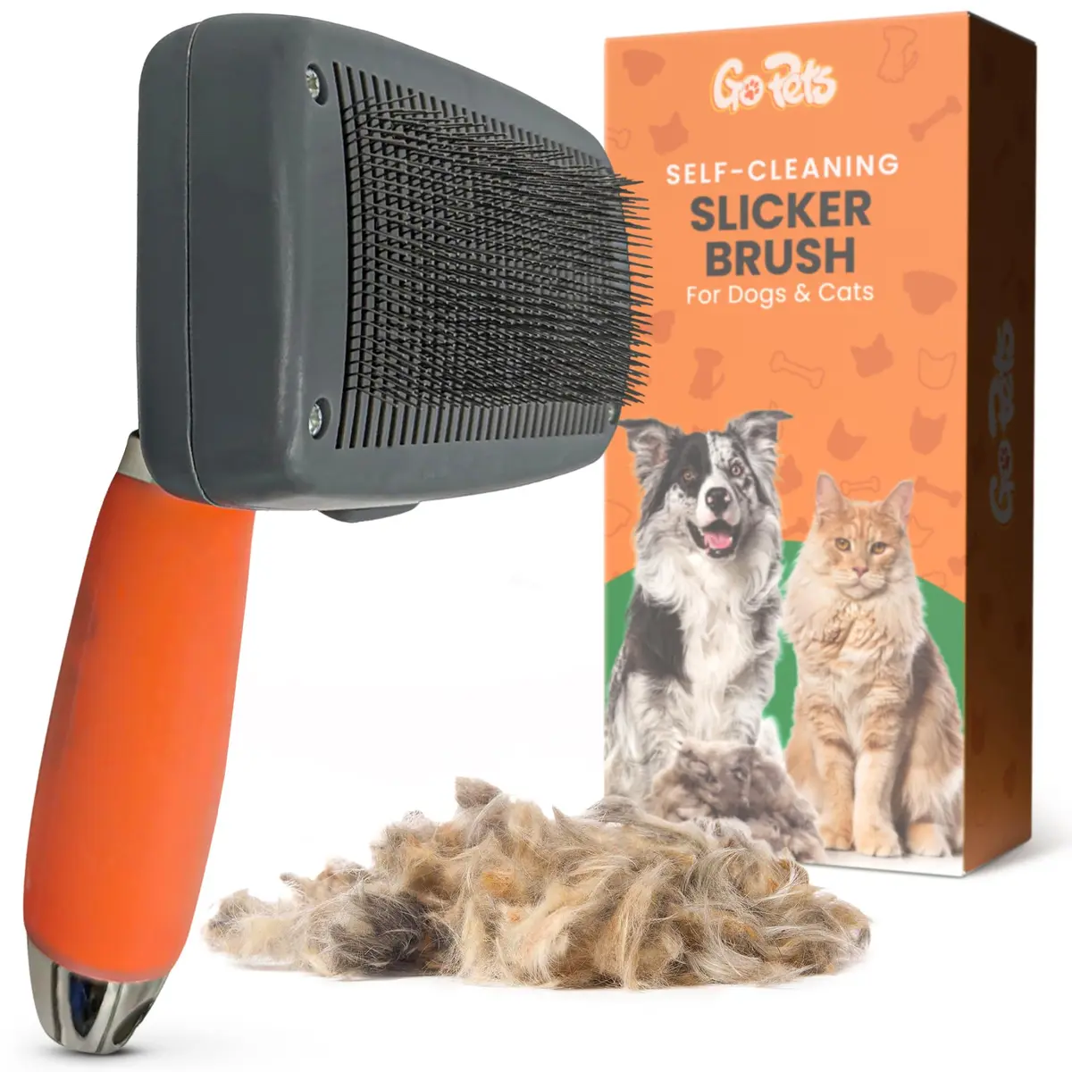 GoPets Self-Cleaning Slicker Brush for Dogs & Cats | Dematting & Deshedding, 4 Inch Wide - main product image