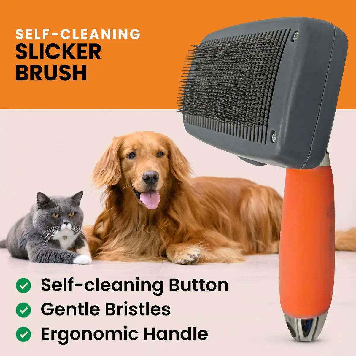 GoPets Self-Cleaning Slicker Brush for Dogs & Cats | Dematting & Deshedding, 4 Inch Wide - view 3