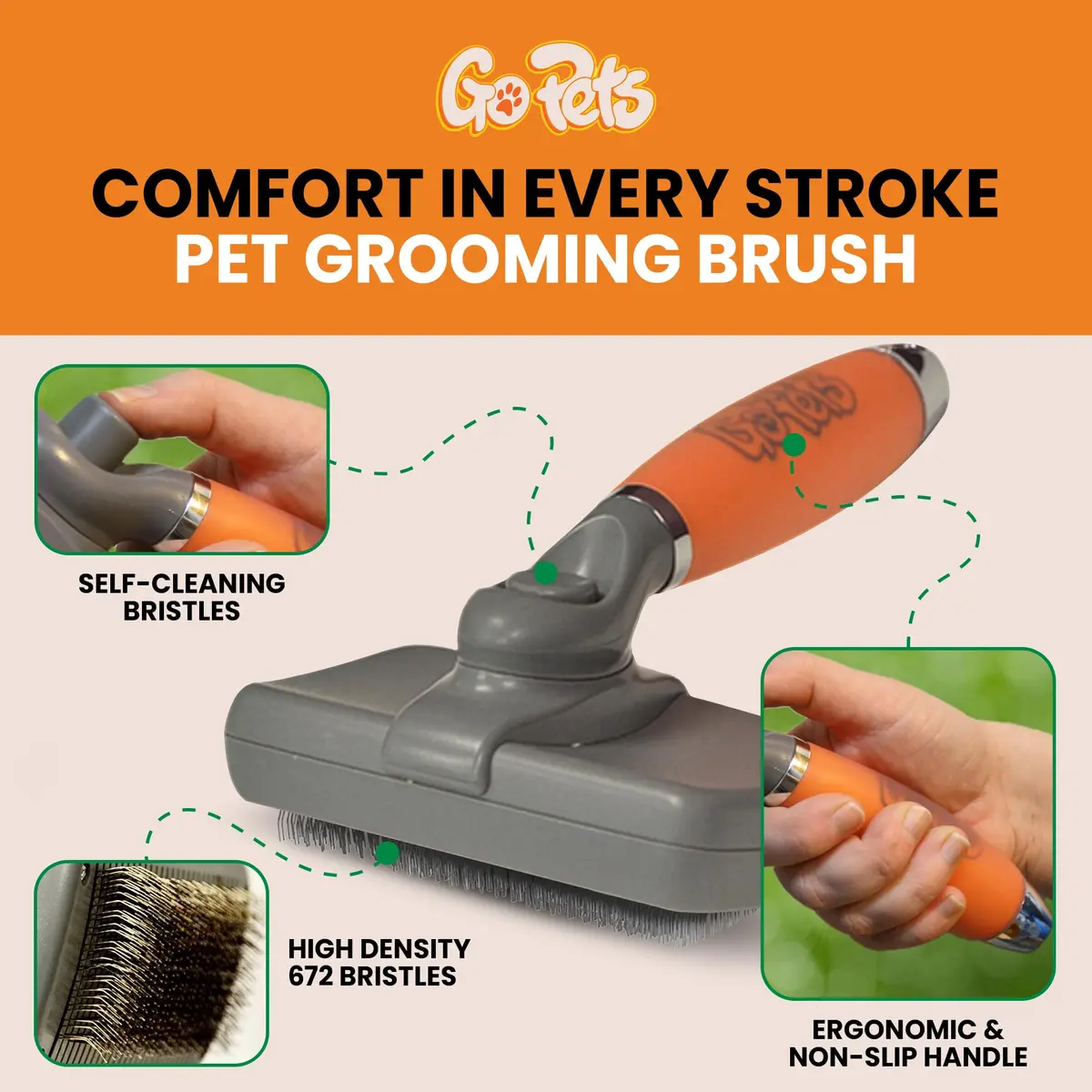 GoPets Self-Cleaning Slicker Brush for Dogs & Cats | Dematting & Deshedding, 4 Inch Wide - view 4