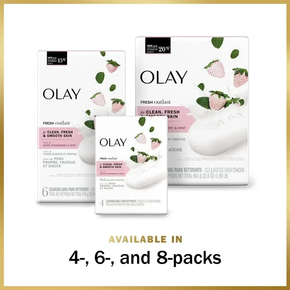 Olay Fresh Outlast Cooling White Strawberry & Mint Bar Soap 4-Pack | Hydrates Skin with 10x More Moisturizers - view 5