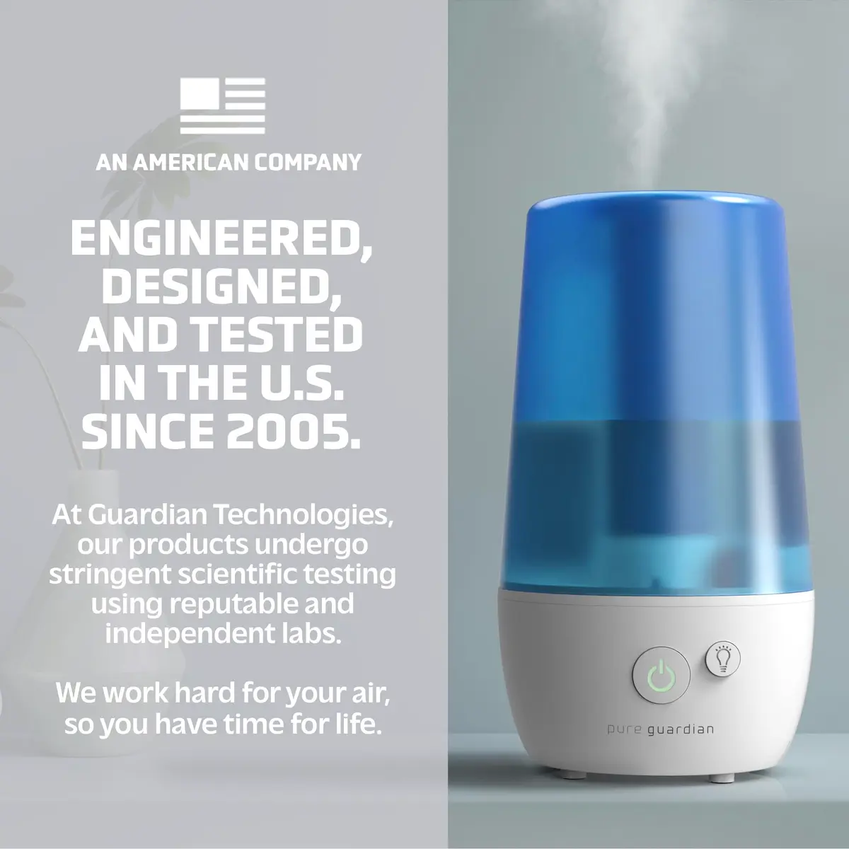 PureGuardian 1-Gallon Ultrasonic Cool Mist Humidifier with Essential Oil Tray | 70-Hour Run, 320 Sq Ft Coverage, Silver Clean Protection - view 3