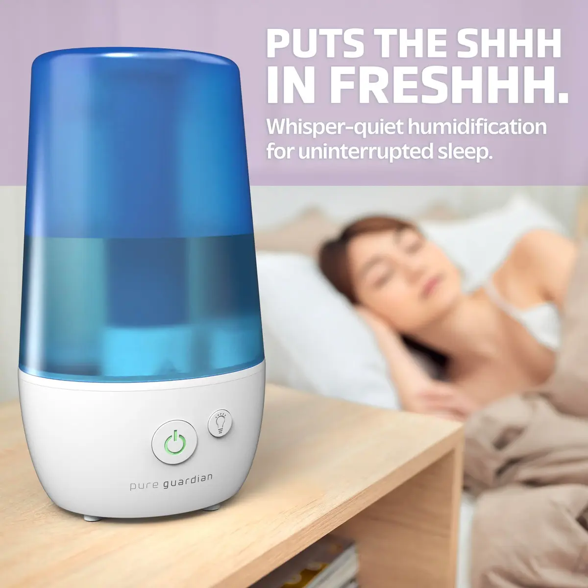 PureGuardian 1-Gallon Ultrasonic Cool Mist Humidifier with Essential Oil Tray | 70-Hour Run, 320 Sq Ft Coverage, Silver Clean Protection - view 4