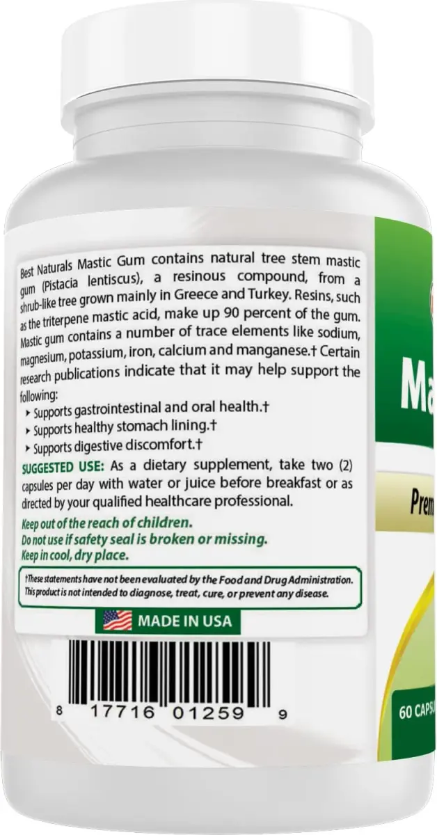Best Naturals Mastic Gum Capsules 500 mg 60 Count | Supports Gastric Health - view 8