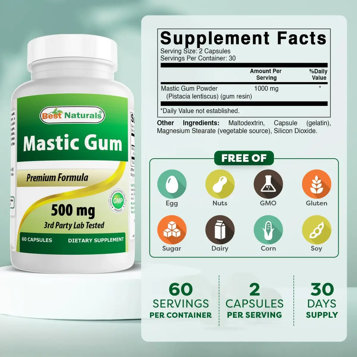 Best Naturals Mastic Gum Capsules 500 mg 60 Count | Supports Gastric Health - view 2