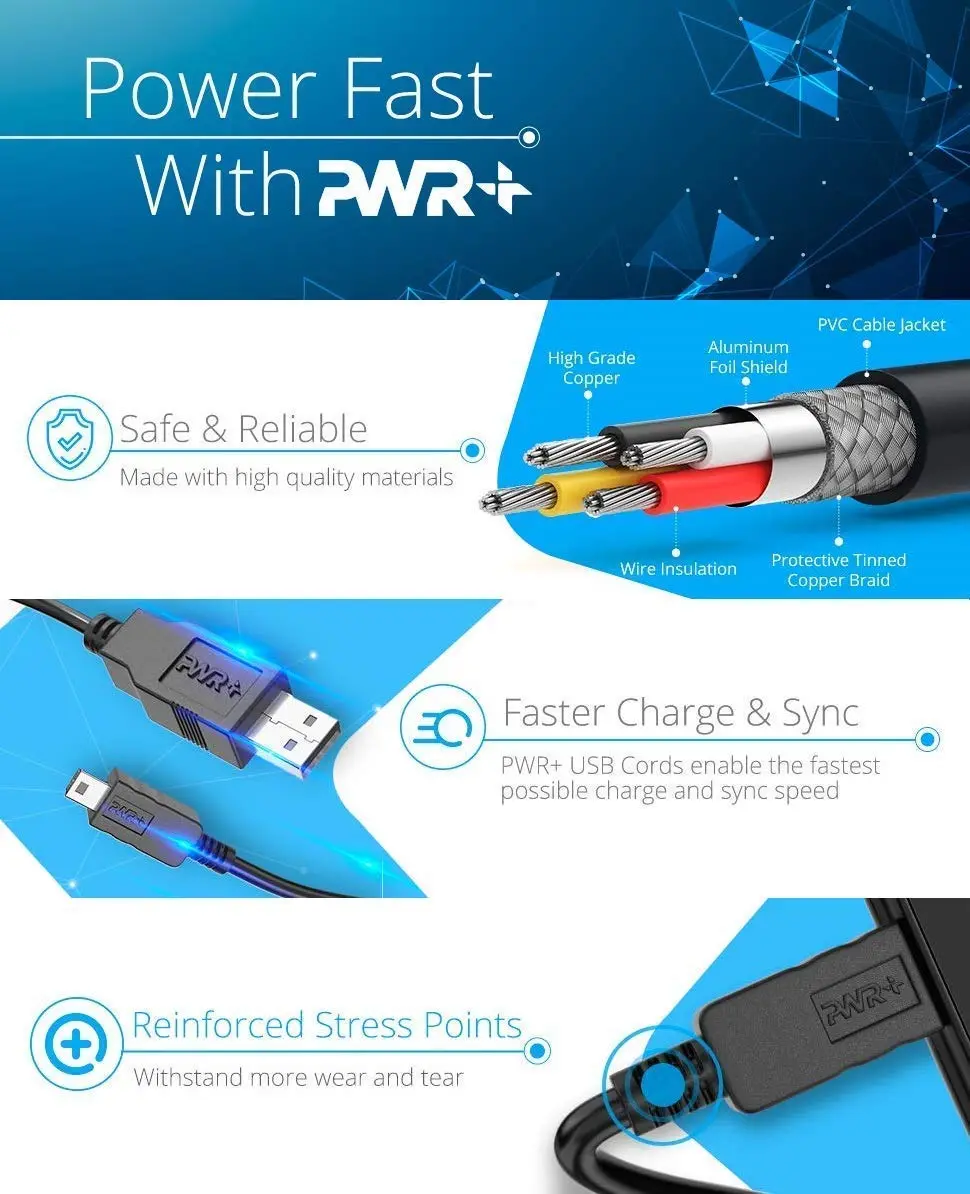 PWR+ 6.5 Ft USB-Cable for Wacom-Intuos Pro & Bamboo | 6 Ft Data & Charging Cord - view 2