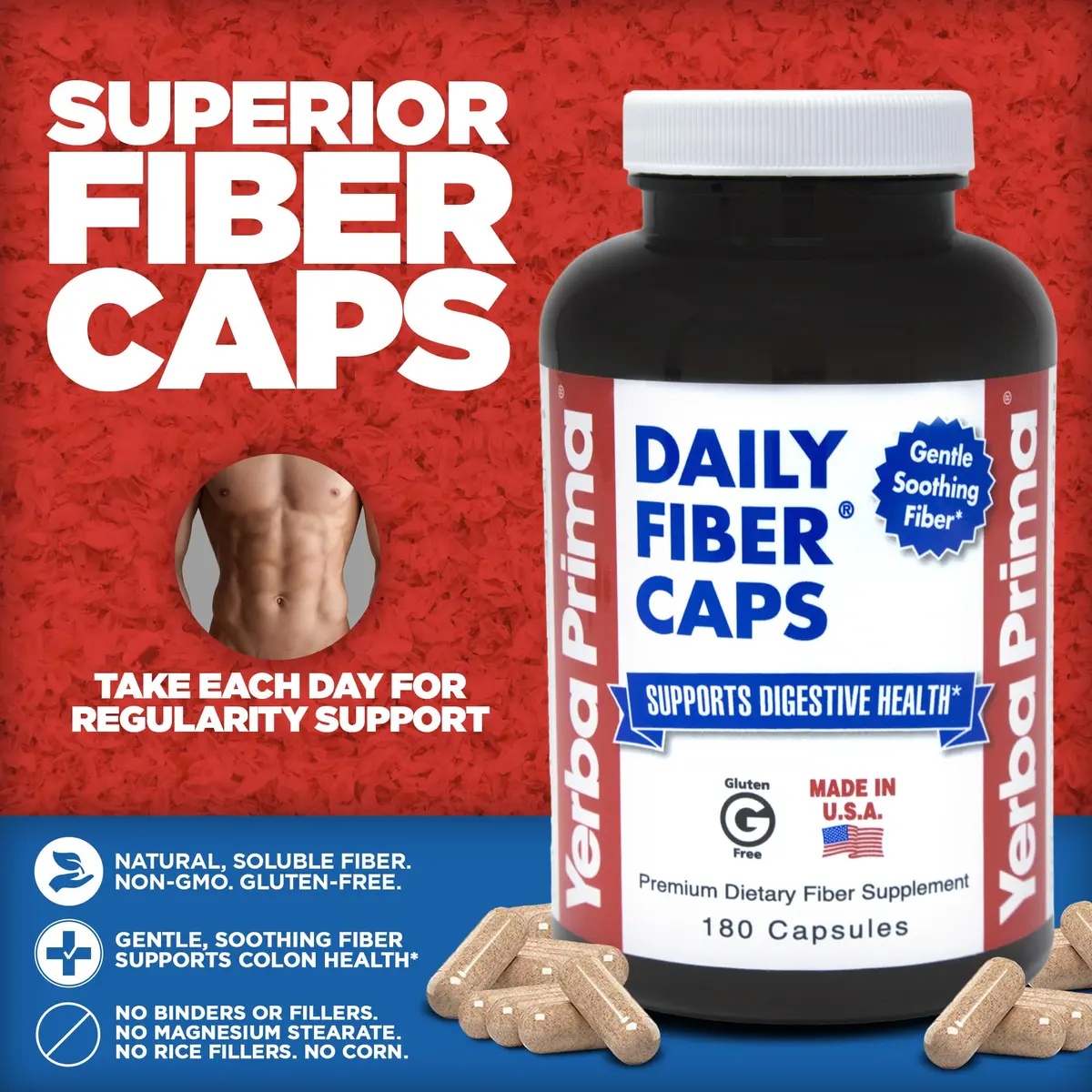 Yerba Prima Daily Fiber Formula 180 caps | Vegan, Non-GMO, Gluten-Free for Gut Health - view 2