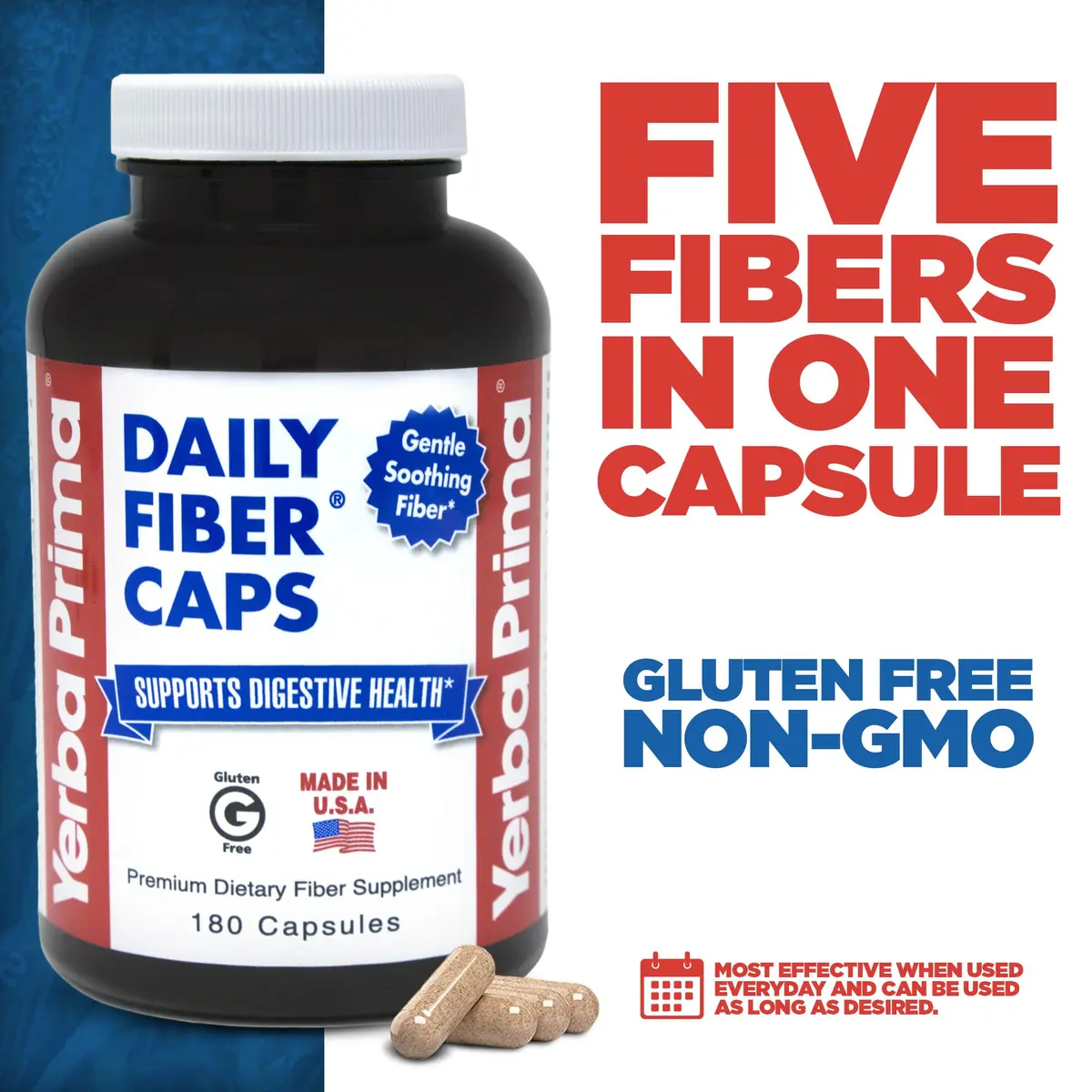 Yerba Prima Daily Fiber Formula 180 caps | Vegan, Non-GMO, Gluten-Free for Gut Health - view 3