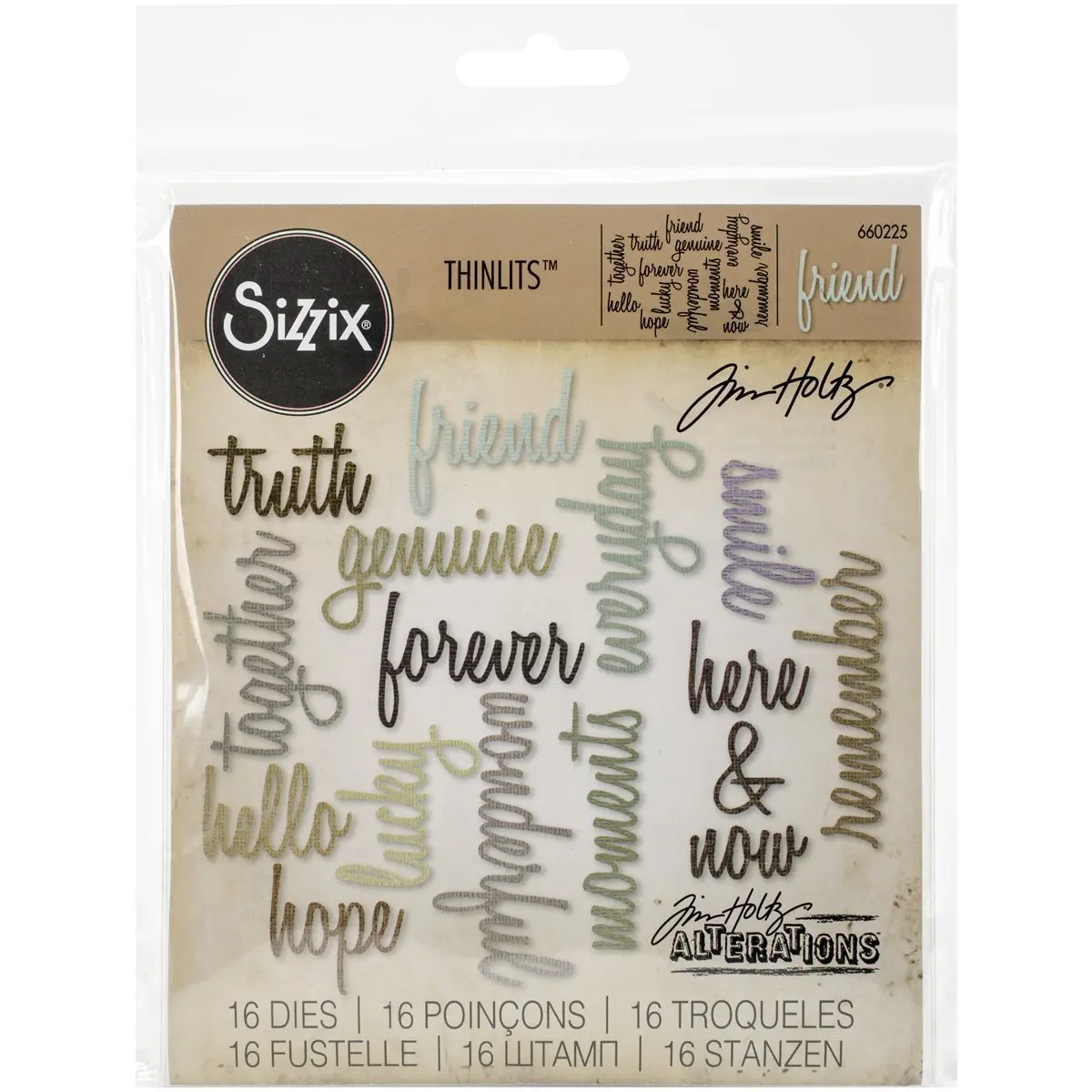 Sizzix Thinlits Die Set Friendship Words Script by Tim Holtz 16 Pack | Cut Intricate Designs from Paper & More - view 4