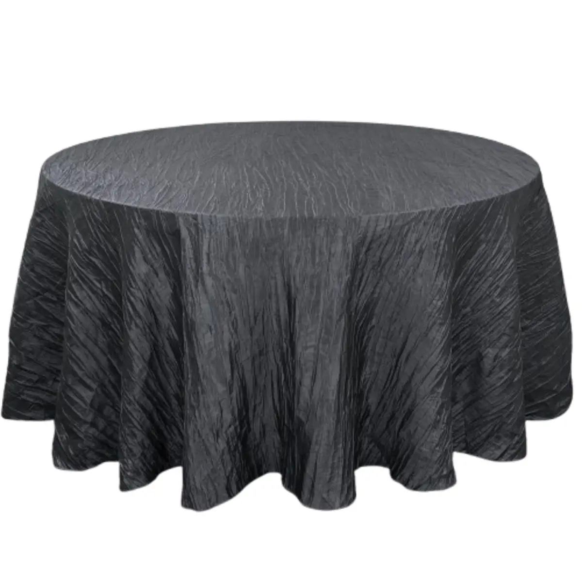 YOUR CHAIR COVERS - 120 Inch Round Crinkle Taffeta Tablecloth - Black, Crushed Shiny Dining Table Cloth for Wedding Party Birthday Baby Bridal Shower - main product image