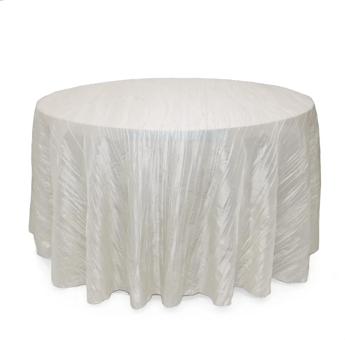 YOUR CHAIR COVERS - 132 Inch Round Crinkle Taffeta Tablecloth - Ivory, Crushed Shiny Dining Table Cloth for Wedding Party Birthday Baby Bridal Shower - main product image