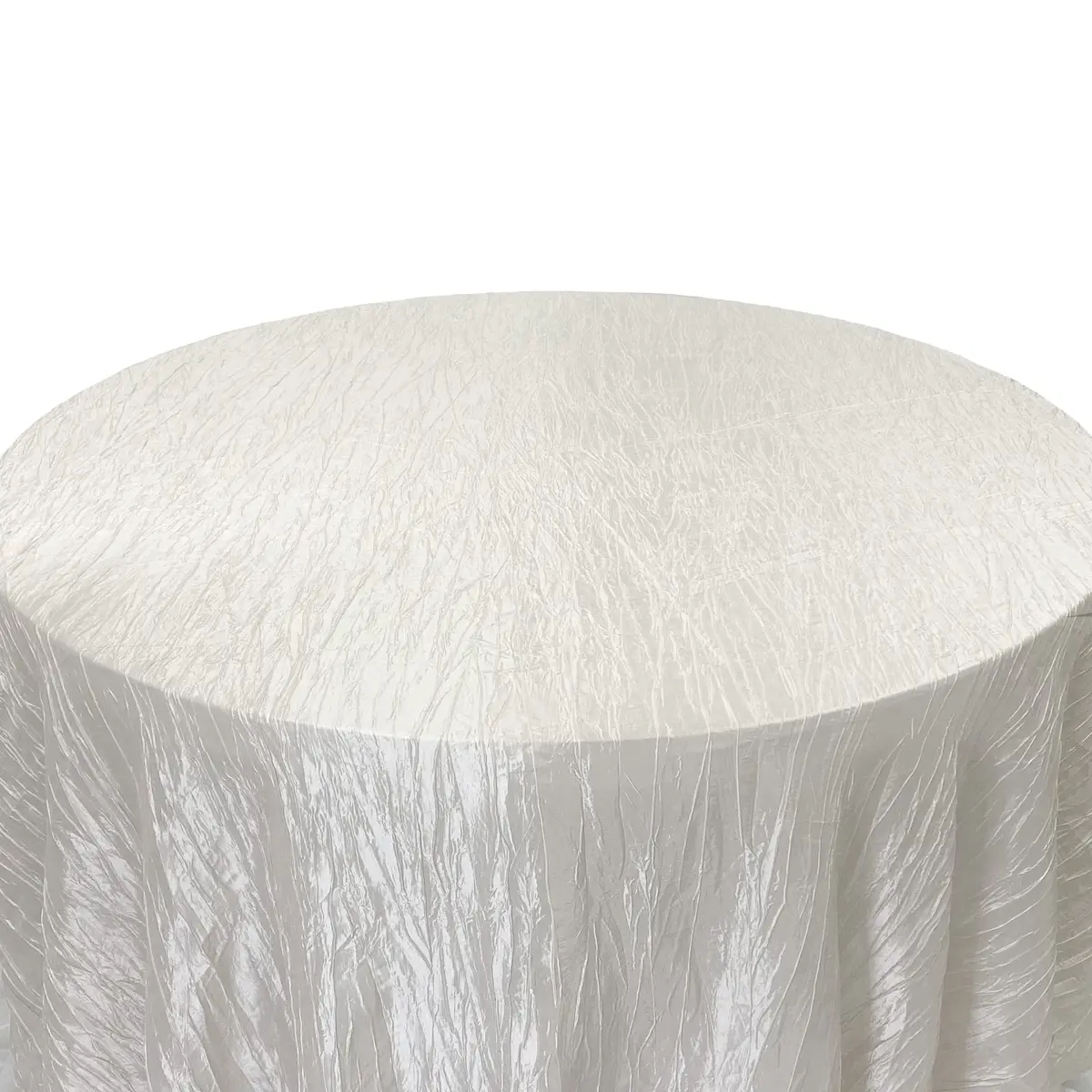 YOUR CHAIR COVERS - 132 Inch Round Crinkle Taffeta Tablecloth - Ivory, Crushed Shiny Dining Table Cloth for Wedding Party Birthday Baby Bridal Shower - view 5
