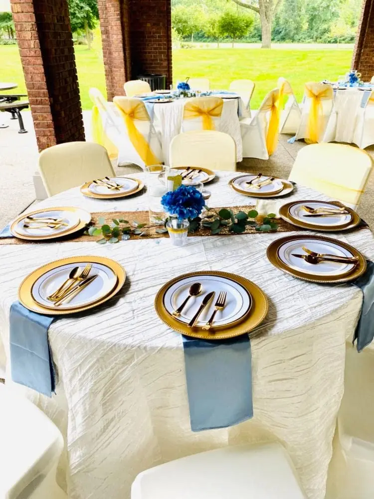 YOUR CHAIR COVERS - 132 Inch Round Crinkle Taffeta Tablecloth - Ivory, Crushed Shiny Dining Table Cloth for Wedding Party Birthday Baby Bridal Shower - view 2