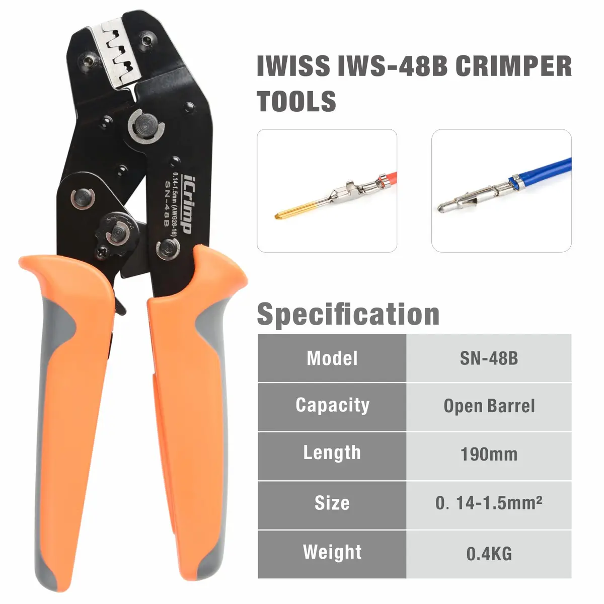 IWISS SN-48B Crimping Tool 190mm | Precise 26-16AWG Crimper for Connectors - view 2
