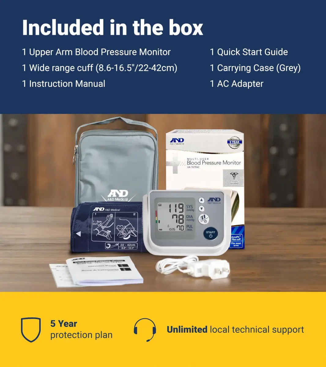 A&D Medical UA-767FAC Automatic Blood Pressure Monitor | 22-42cm Wide Cuff, 4 Users, 60 Readings, AC Adapter - view 7