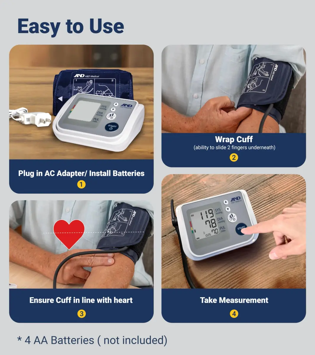 A&D Medical UA-767FAC Automatic Blood Pressure Monitor | 22-42cm Wide Cuff, 4 Users, 60 Readings, AC Adapter - view 4