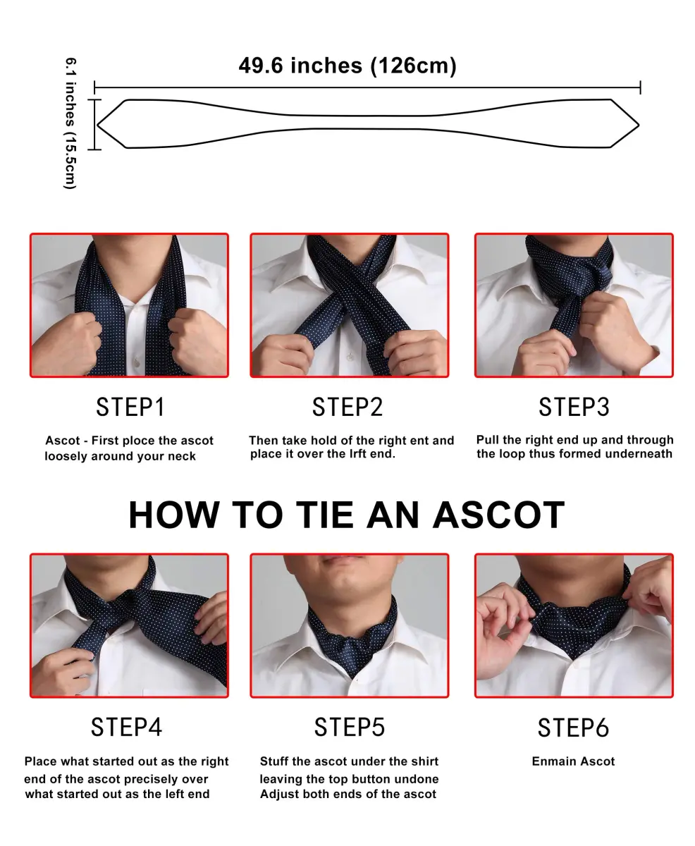 HISDERN Ascot Tie & Pocket Square Set 126cm (49.6") | Jacquard Woven Floral Paisley Polka Dot - view 6