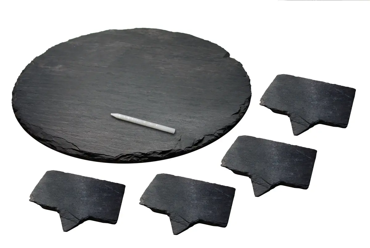 Vinotemp Slate Cheese Markers Set with Tray & Chalk | Natural Stone - main product image