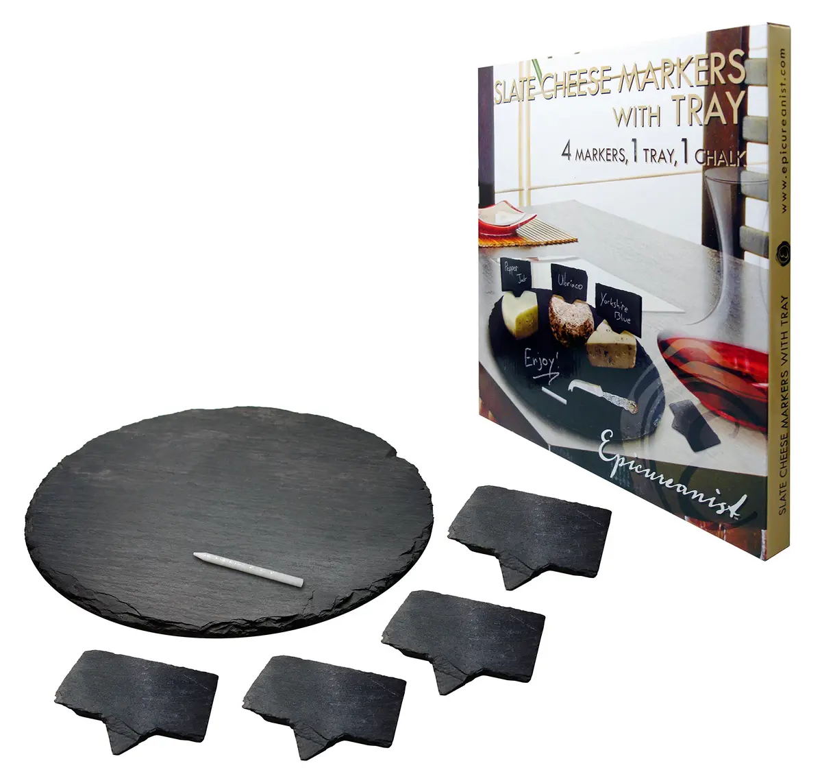 Vinotemp Slate Cheese Markers Set with Tray & Chalk | Natural Stone - view 6