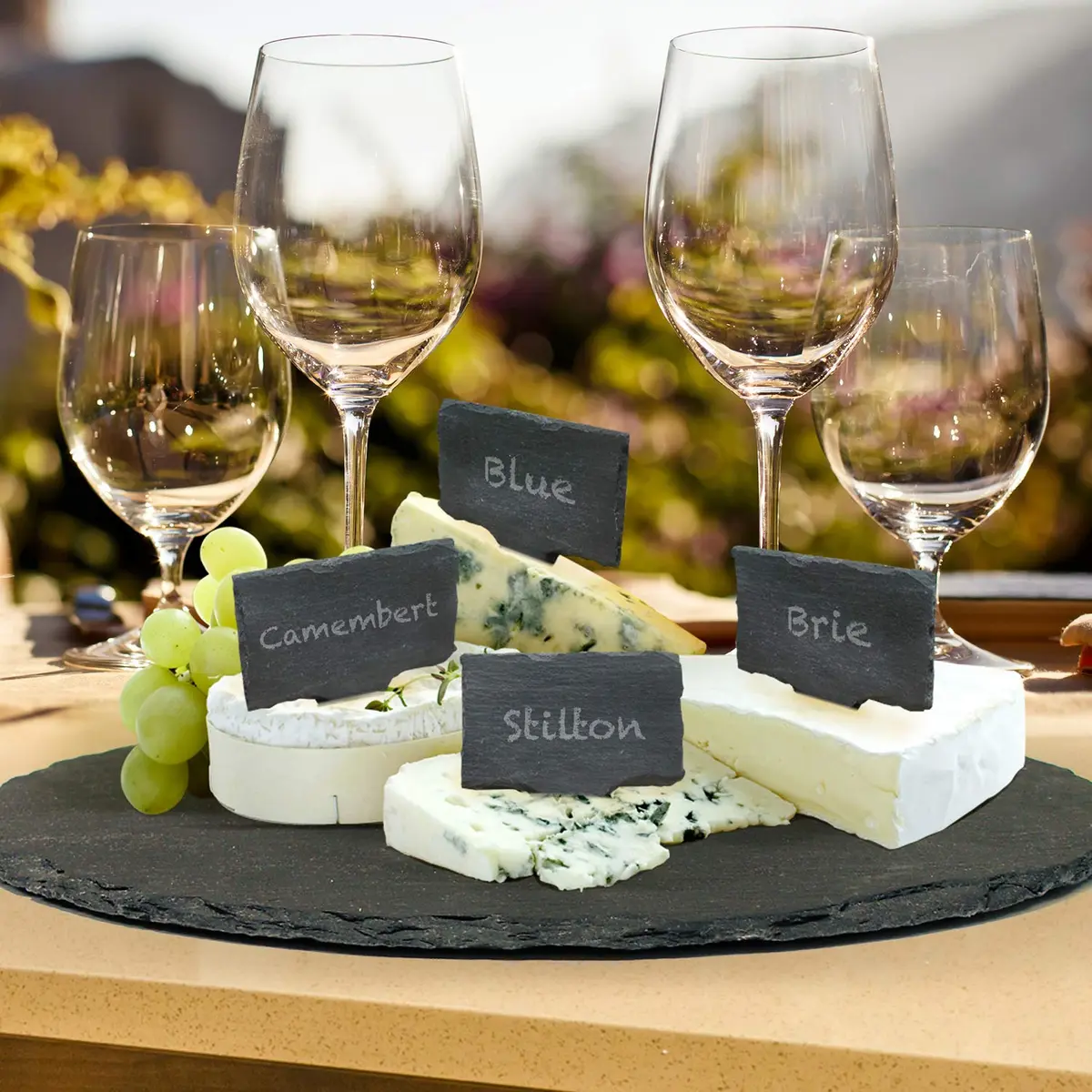 Vinotemp Slate Cheese Markers Set with Tray & Chalk | Natural Stone - view 7