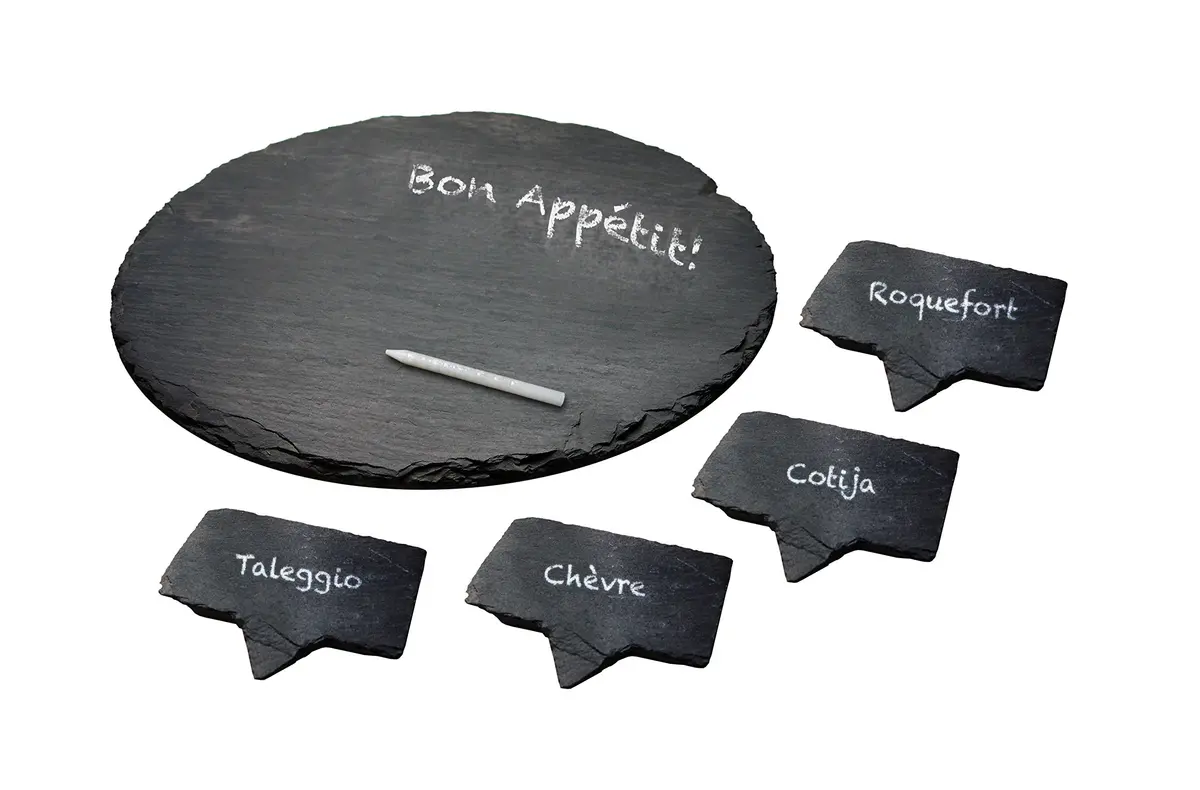 Vinotemp Slate Cheese Markers Set with Tray & Chalk | Natural Stone - view 2
