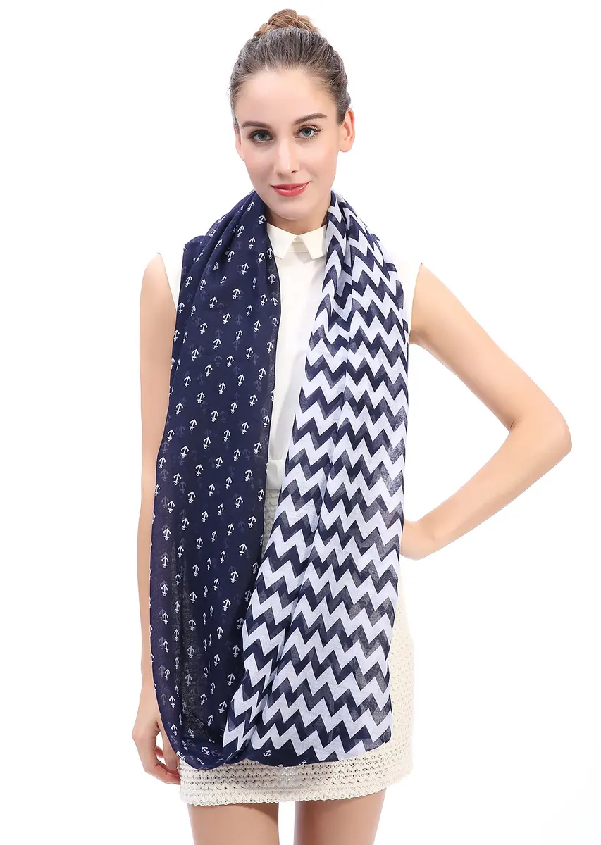 Lina & Lily Nautical Anchor Print Women's Infinity Scarf Lightweight (Navy Blue with Anchor Chevron Design) | All-Season Fashion Accessory - view 3