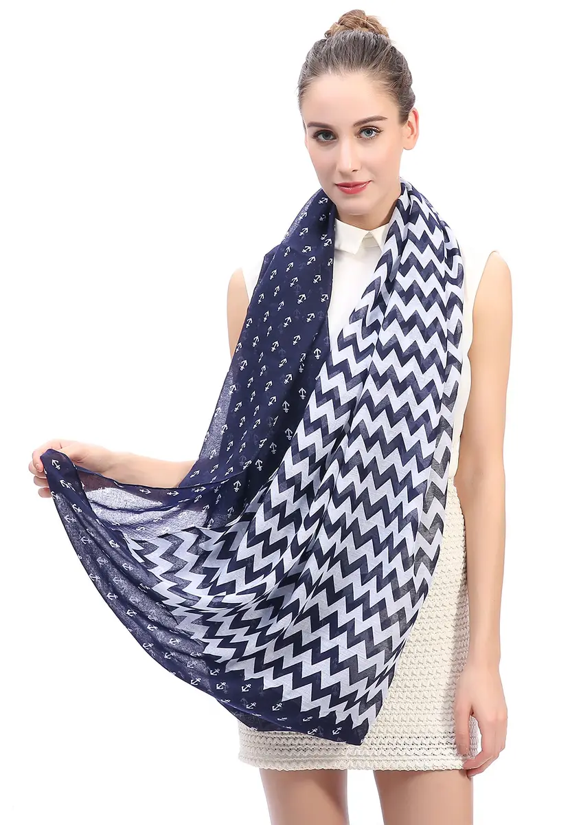 Lina & Lily Nautical Anchor Print Women's Infinity Scarf Lightweight (Navy Blue with Anchor Chevron Design) | All-Season Fashion Accessory - view 4