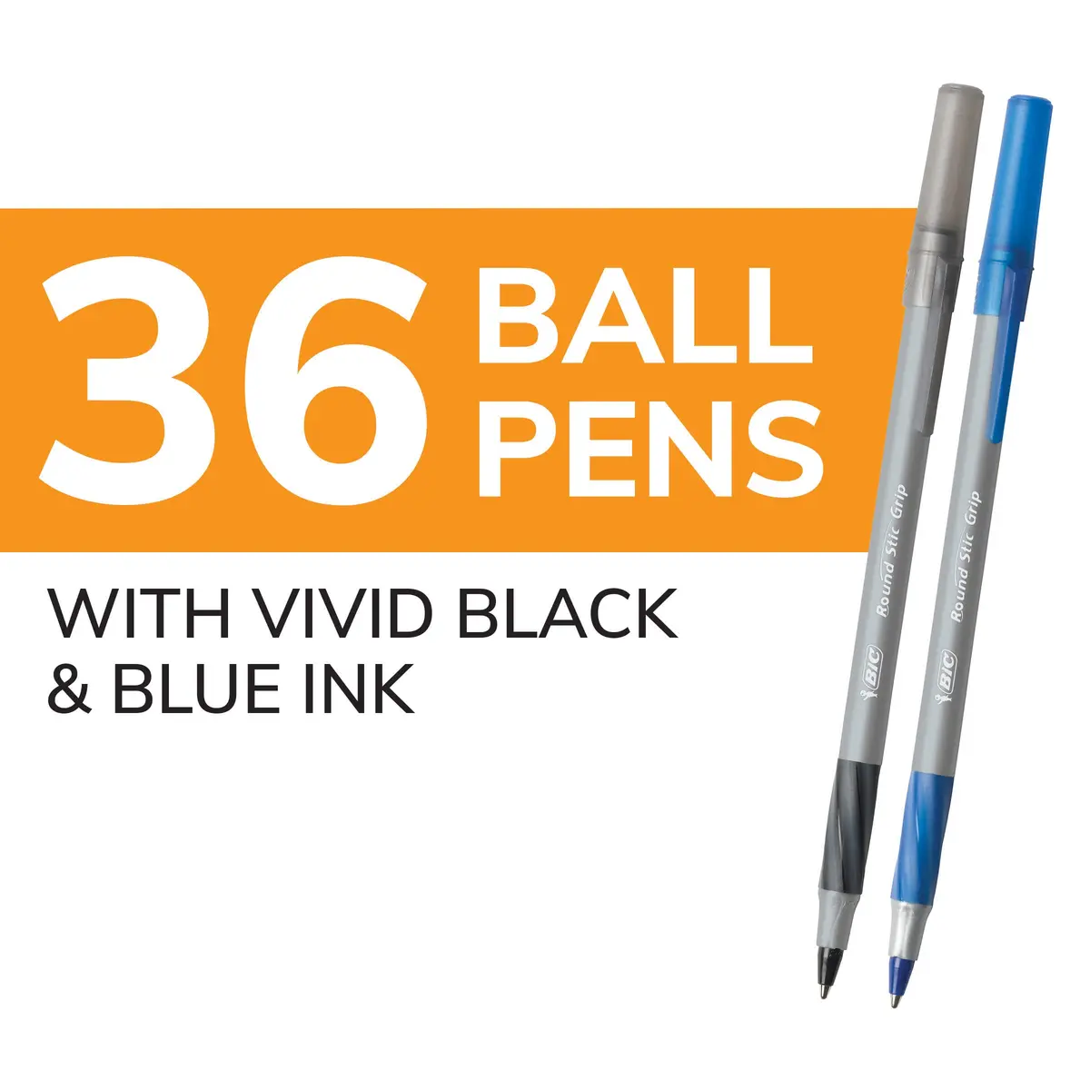 BIC Round Stic Grip Xtra Comfort Ballpoint Pens, Black and Blue Ink, 36-Count | Smooth Ink Flow - view 2