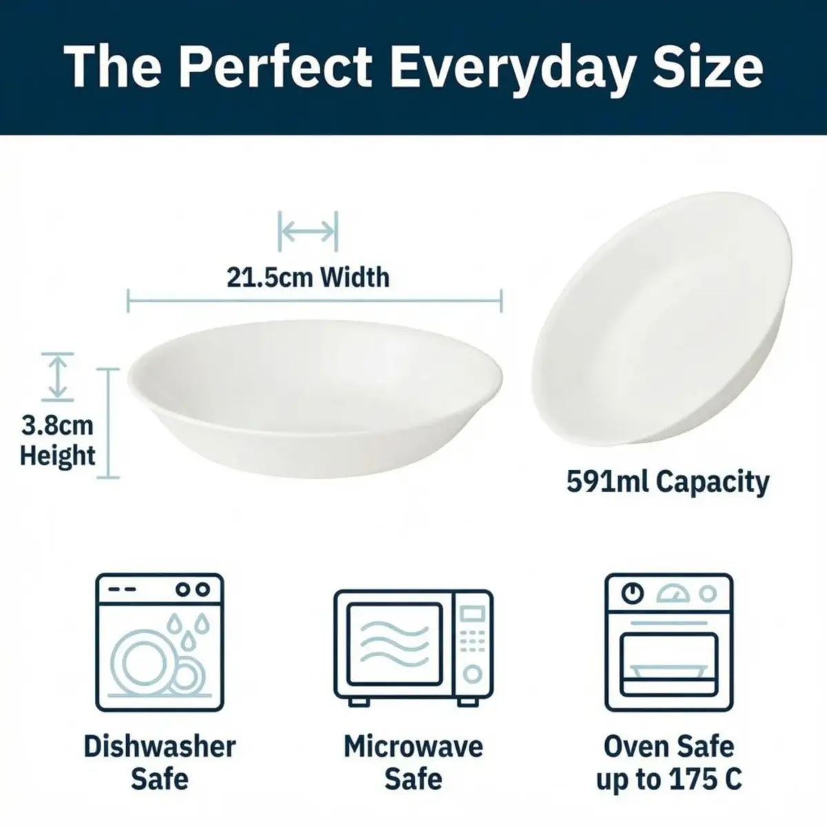Corelle Vitrelle 6-Piece Winter Frost White Bowl Set 591ml (20-Oz) | Triple Layer Glass, Chip & Break Resistant - view 3