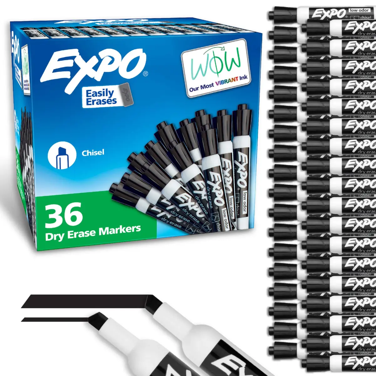 EXPO Low Odor Dry Erase Markers, Chisel Tip, 36 Count Black | Bulk Pack for Classrooms & Offices - main product image
