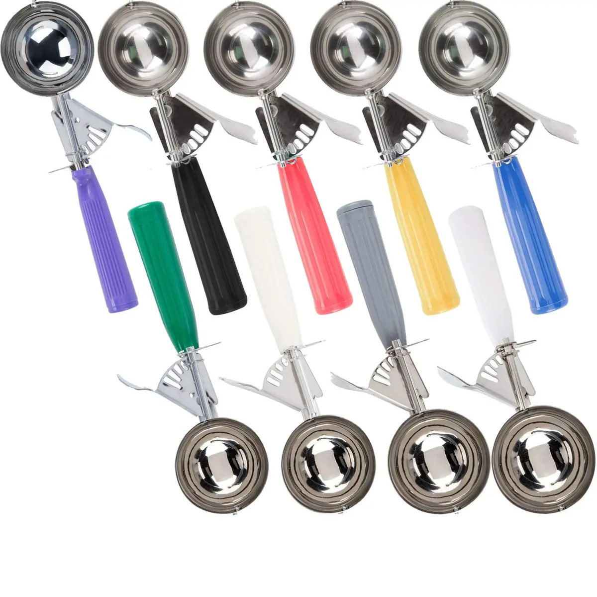 Tiger Chef Assorted Colors and Sizes Stainless Steel Ice Cream Scoop Disher | NSF Certified, 9-Piece Set for Kitchen & Catering - main product image