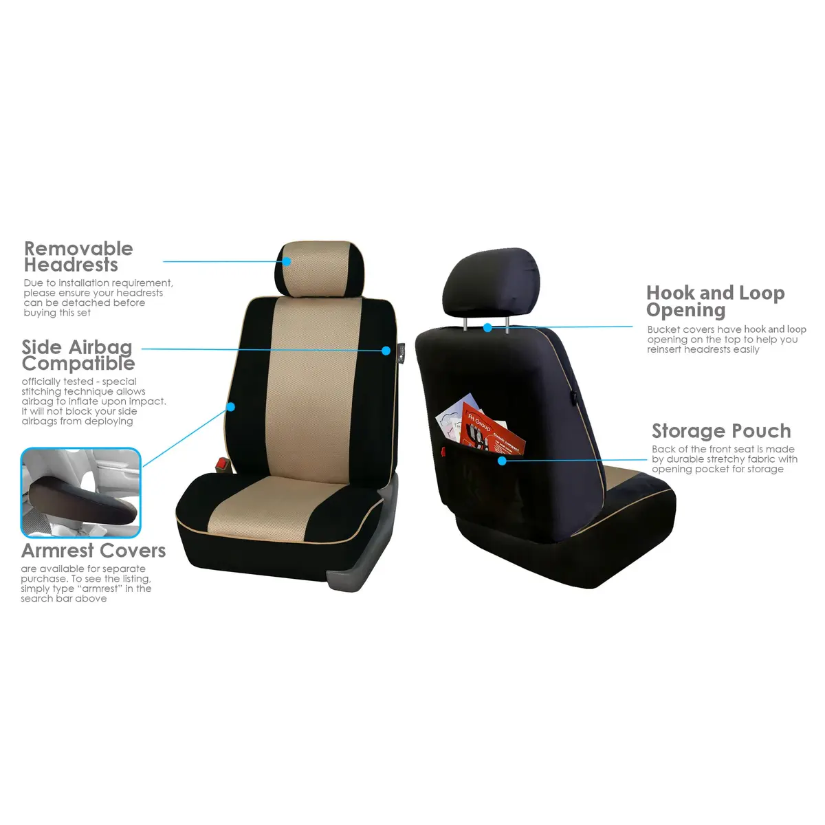 FH Group Car Seat Covers Three Row 7 Seater | Universal Fit, Breathable Foam Padding (enables cool comfort) - view 5