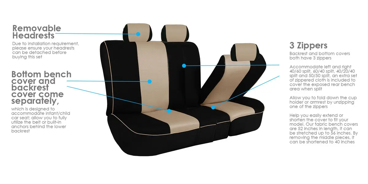 FH Group Car Seat Covers Three Row 7 Seater | Universal Fit, Breathable Foam Padding (enables cool comfort) - view 6