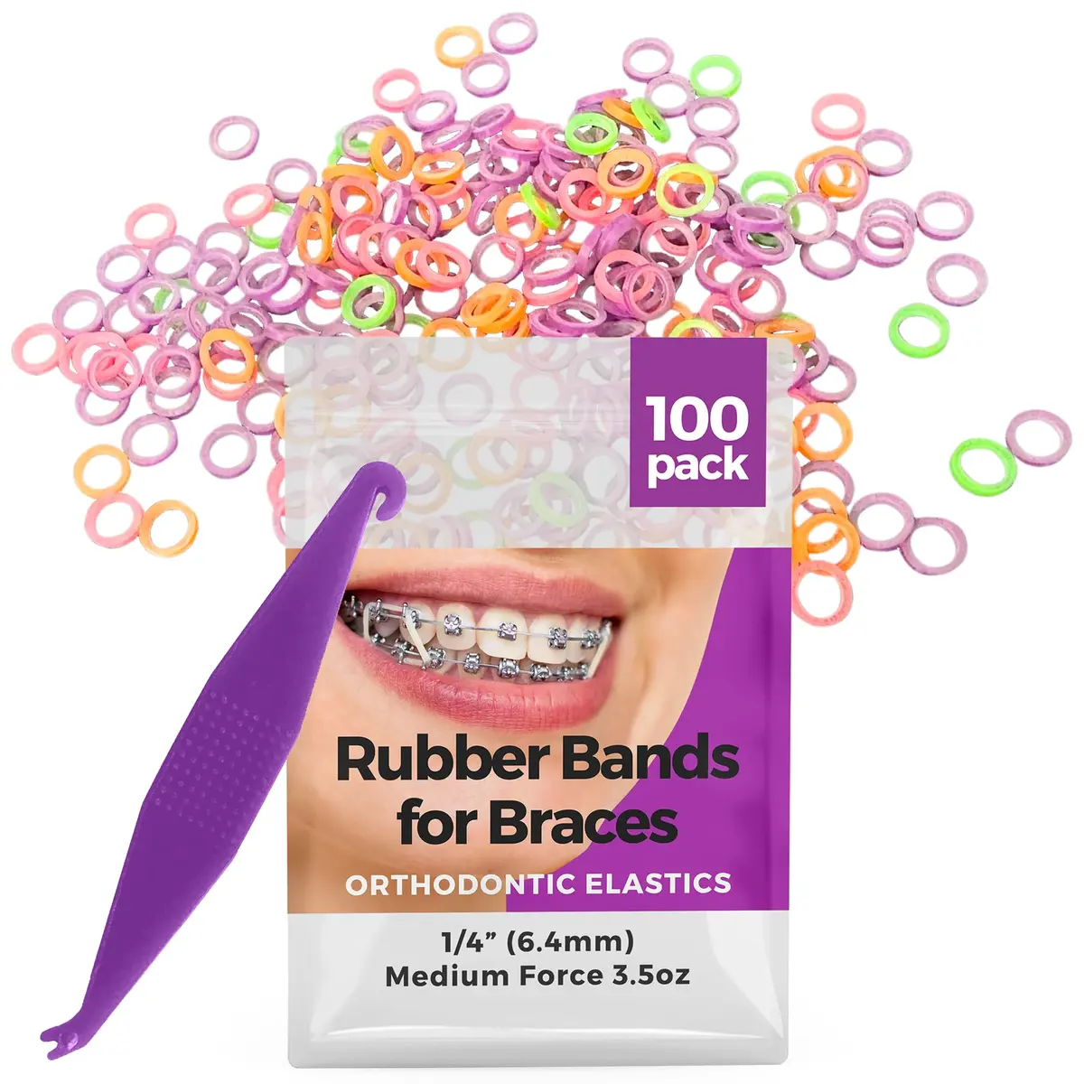 Prairie Horse Supply Orthodontic Rubber Bands 1/4in Medium Neon | Versatile Dental & Craft Elastic - main product image