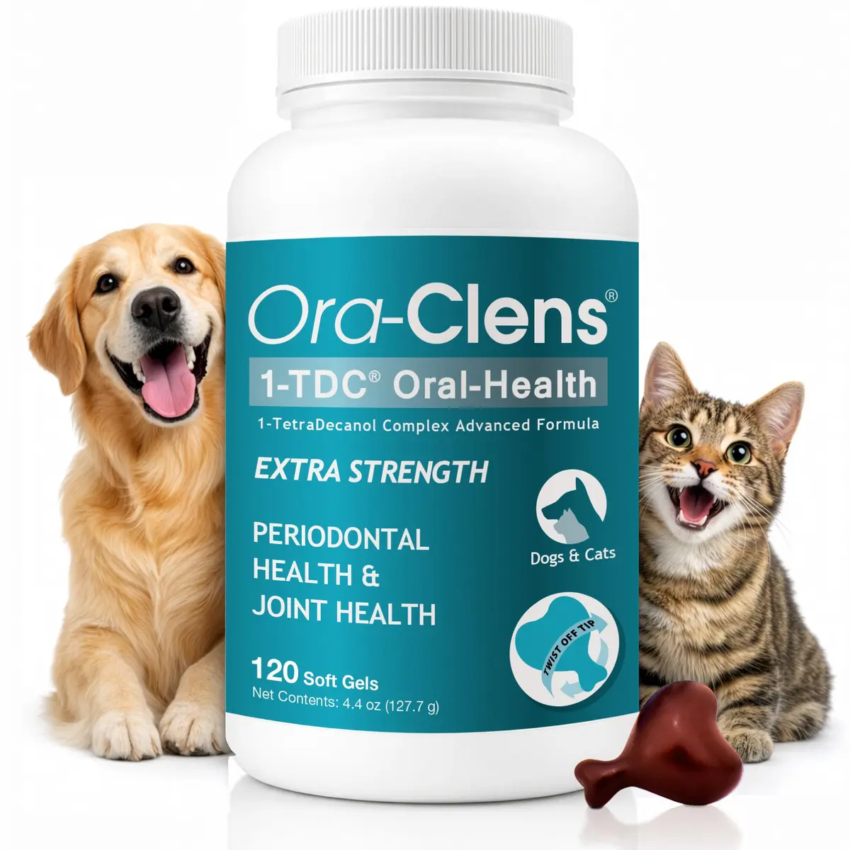 Ora-Clens 1-TDC Periodontal Supplement ES for Dog & Cat | Supports Oral, Hip & Joint Health, Skin & Coat, 120 Capsules - main product image