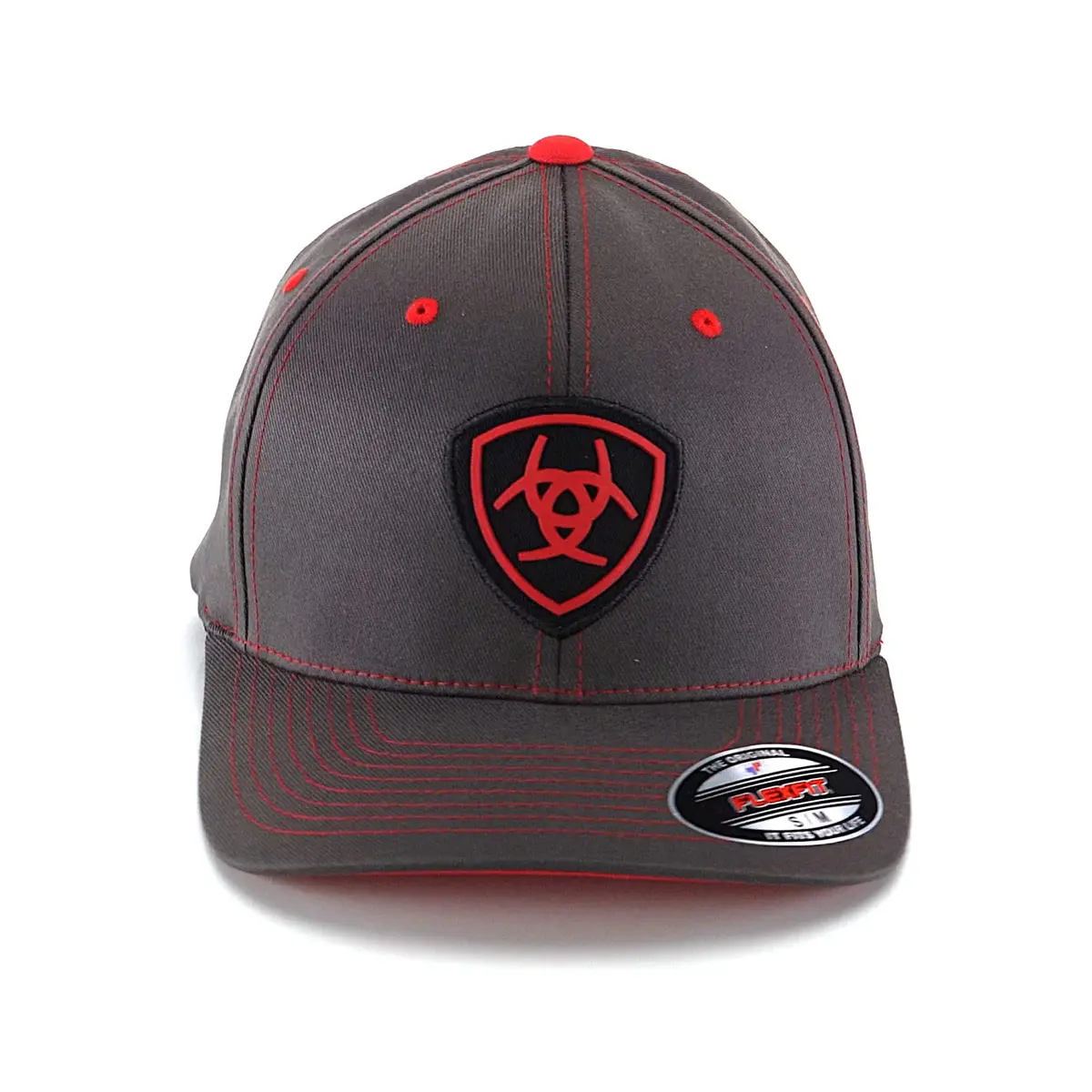 ARIAT Men's Flexfit Cap, Embroidered Shield Logo, Gray/Red, Small-Medium | Casual Fitted Baseball Cap with Embroidery - view 2