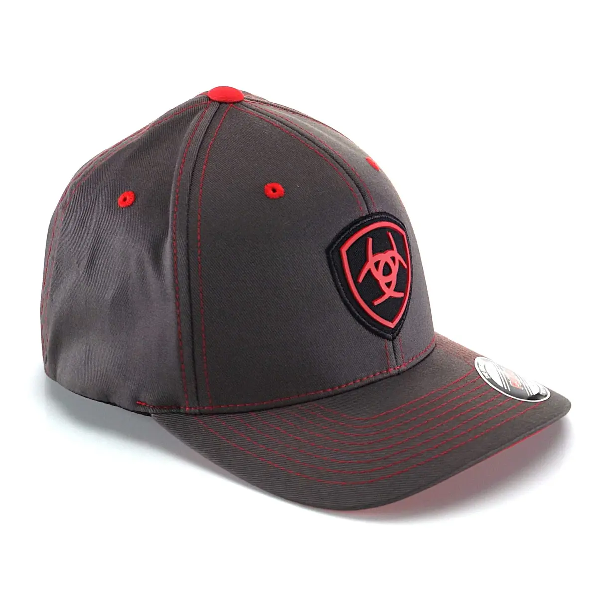 ARIAT Men's Flexfit Cap, Embroidered Shield Logo, Gray/Red, Small-Medium | Casual Fitted Baseball Cap with Embroidery - view 3