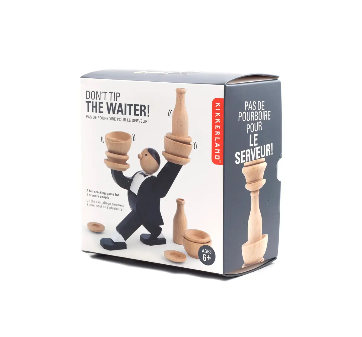 Kikkerland Don't Tip The Waiter Stacking Game 7.8 cm (3.1 inches) | Fun Wooden Game for Ages 6+ - main product image