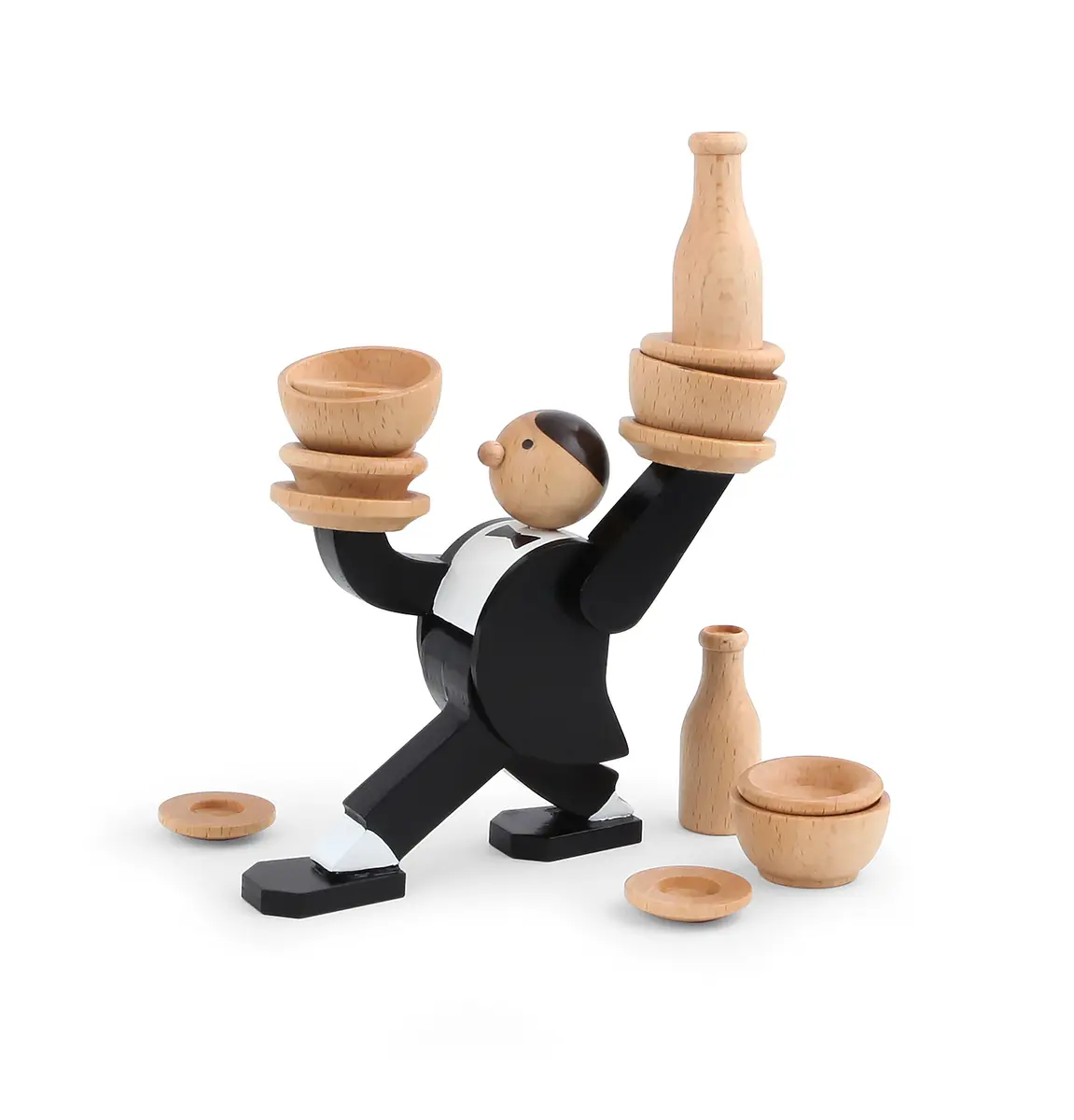 Kikkerland Don't Tip The Waiter Stacking Game 7.8 cm (3.1 inches) | Fun Wooden Game for Ages 6+ - view 2